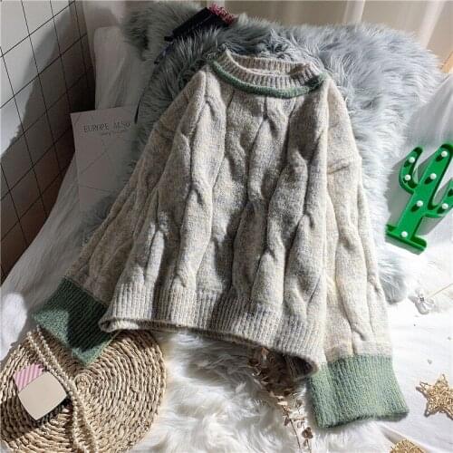 2019 knitted women sweaters and pullovers flare sleeved loose thicken warm short high waist lady pullovers outwear coat tops