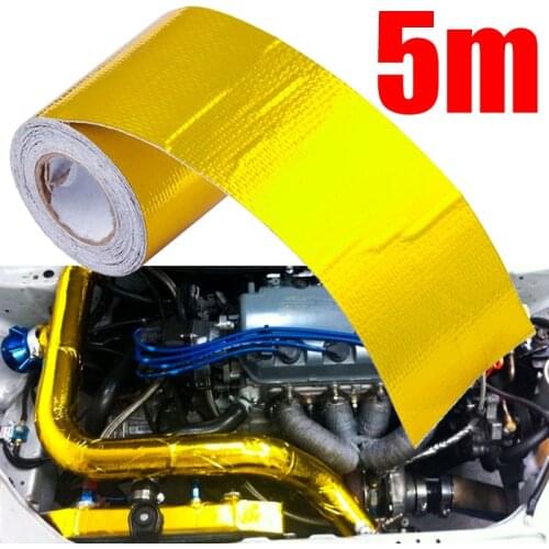 5m Gold Car Thermal Exhaust Tape Air Intake Heat Insulation Shield Wrap Reflective Heat Barrier Self Adhesive Engine Universal