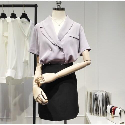 Womens Spring Summer Runway Fashion Purple Chiffon Shirt Female V Neck Casual Loose Office Lady Basic Blouse Tees Tops TB1687