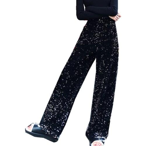 Spring High Waist Sequined Casual Pants Women Draped Wide Leg Pants 2020 New Trousers Women Wild Straight Pants Pantalon Femme