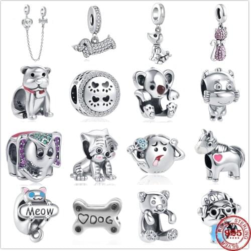 Niezx New 925 Sterling Silver Dog Buddy Dangle Charm Beads Fit Original Pandora charms Bracelets For Women DIY Jewelry Making