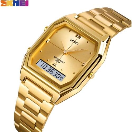 SKMEI 1612 Gold Womens Digital Watches Fashion Electronic Waterproof Wrist Watch Stainless Steel Ladies Clock relogio feminino