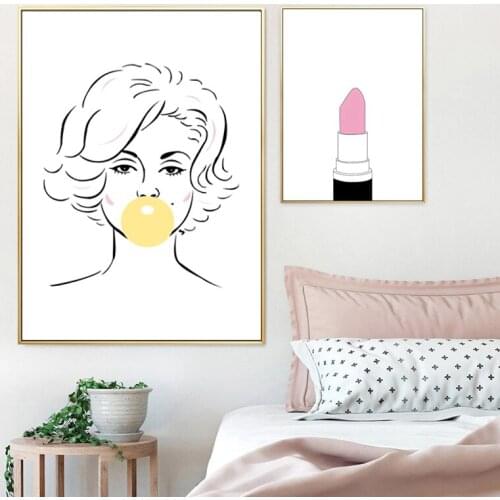 Black and White Art Poster Bubble Girl Print Wall Painting High Heels Lipstick Fashion Canvas Pictures Girls Room Decoration