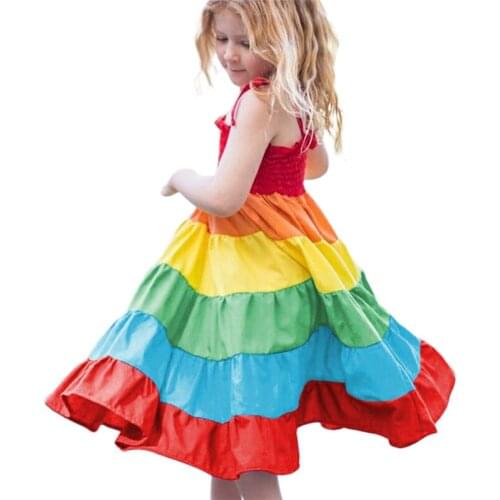 Kids Summer Dress Baby Girl Fashion Clothes Toddler Girl Princess Dress Sleeveless Sling Rainbow Dresses