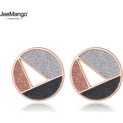 JeeMango Hyperbole Titanium Stainless Steel Geometric Stud Earrings Rose Gold Bohemia Matte Surface Earrings For Women JE19162