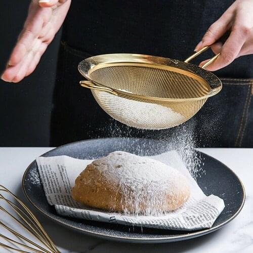 Stainless Steel Gold Fine Mesh Oil Strainer Separate Flour Sifter Egg Beater Baking Tools for Kitchen Accessories