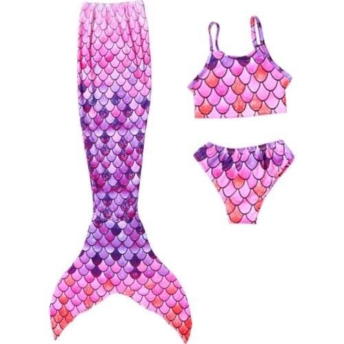 3pcs set Girls Kids Mermaid Tail Swimmable Bikini Set Swimsuit Swimming Costume Cosplay