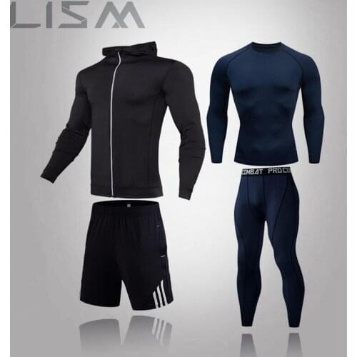 Mens Sport Clothing Suit compression 2/3/4/-piece Set Men Running Set Jacket Basketball Fitness Tights Shirt Leggings Sportswear