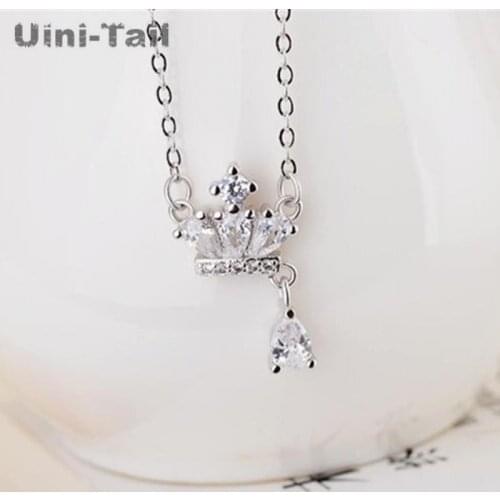 Uini-Tail Hot New 925 Sterling Silver Princess Crown Micro Inlay Pendant Necklace Korean Fashion Tide Flow High Quality Jewelry
