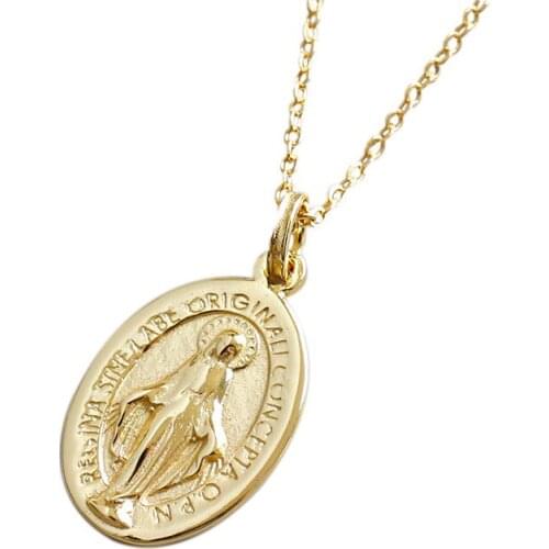 Fashion sterling silver 925 necklace for women,Gold oval pendant,Virgin Mary religious face,short chain,party Anniversary gifts