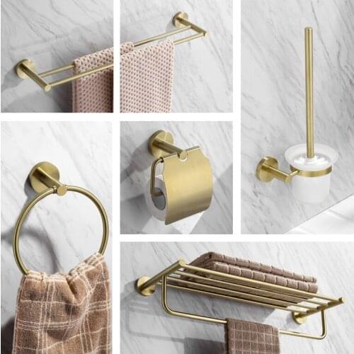 MTTUZK Nordic minimalist brushed gold Towel rack bathroom hardware pendant paper holder hook toilet brush Bathroom accessories