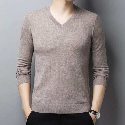 Mens 100% Wool Sweater Autumn Male Solid Color Pure Wool Sweater Long Sleeve Cashmere Sweater Pullovers