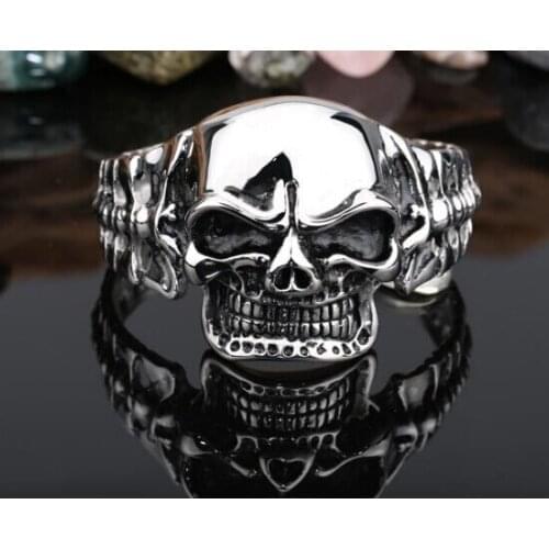 Punk Cool Mens 316L Stainless Steel Huge Heavy Skeleton Skull Bangle Gothic Mens Biker Rocker Punk Bracelet Bangle Cuff Jewelry