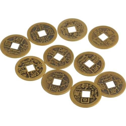 Pack of 10 Ten Ancient Chinese Emperor Coins 0.9'' Brass Fortune Coins for Health Good Luck Prosperity