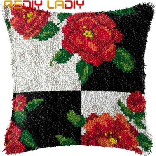 Latch Hook Kits Make Your Own Cushion Poppy Flower Pre-Printed Canvas Crochet Pillow Case Latch Hook Cushion Cover Arts & Crafts