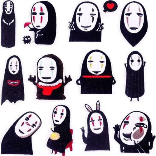 Pulaqi Japan Anime Patch Cartoon Iron on Patch on Clothes Embroidered Patches For Clothing Faceless Man Sewing Applique Patches