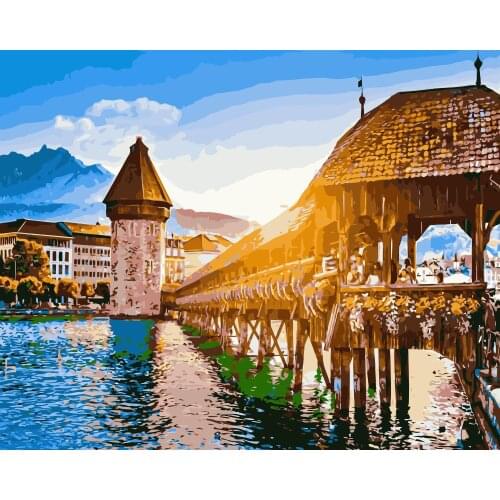 TQX-40 Chapel Bridge DIY Painting By Numbers Acrylic Paint On Linen Digital Painting Wall Art Picture