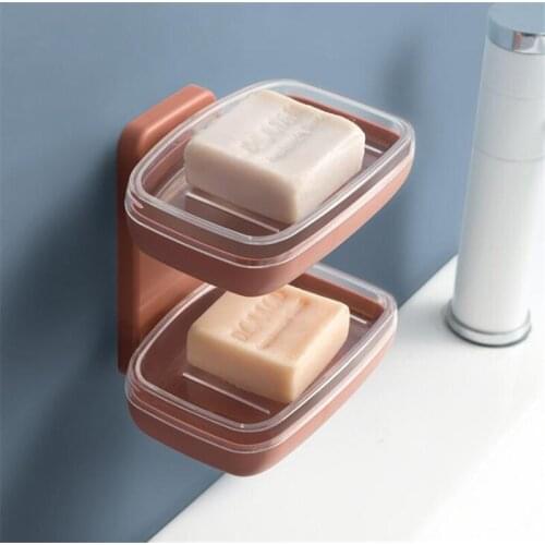 Wall Mounted Soap Dish Bathroom Soap Case Double Later Soap Box Shelf for Bathroom Supplies