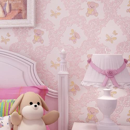 New Children cartoon bear Teddy non-woven wallpaper powder blue wall paper baby boy girl room home decor wall rolls Embossed