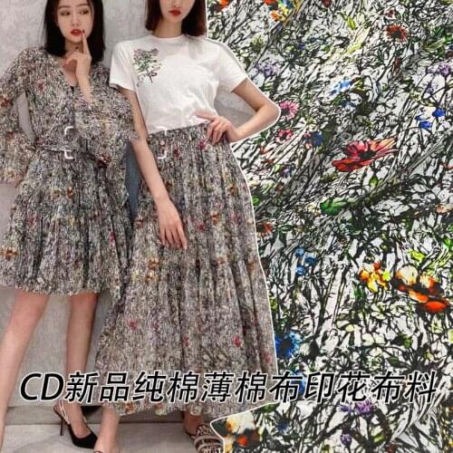 The new brand of the same model star digital printing cotton grass flower printing clothing half skirt surface fabric DIY sewing