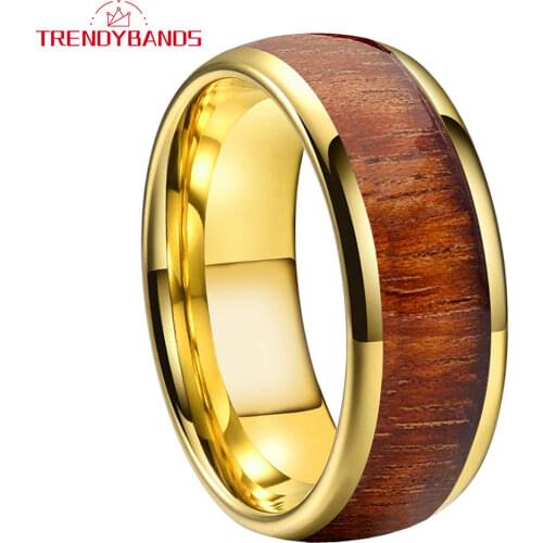 Gold 8MM Tungsten Carbide Rings For Men Women Wedding Band Domed Polished Shiny Comfort Fit