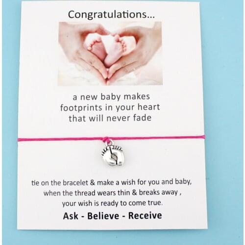 Mothers Day Gift Sliver Baby Foot Feet Footprints Mother and Baby Mom and Child Heart Charm Bracelets for Women