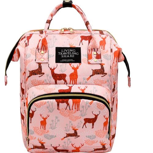 Women Oxford Cloth Floral Print Shoulder Mummy Bag Fashion Backpack Zipper Pack Outdoor Casual Sports Student Schoolbag