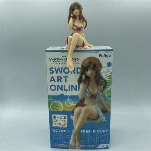 SAO Yuuki Asuna Sword Art Online Asuna Q Sitting Ver. Swimsuit PVC Action Figure Desktop Decoration Model 12CM Noodle Stopper