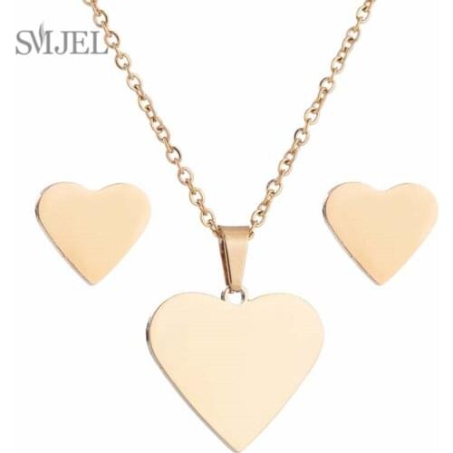 SMJEL Cute Heart Pendant Necklace For Women Stainless Steel Geometric Necklaces Sweater Chain Girlfriend Birthday Gift