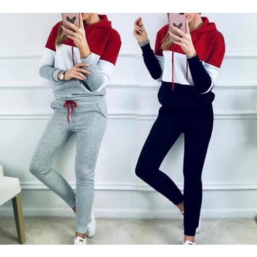 Tracksuit 2pcs Women Set Hoodies Top Sweatshirt+Side Stripe Pants Hooded 2 Pieces Sets Women Clothing Plus Size Suit Female