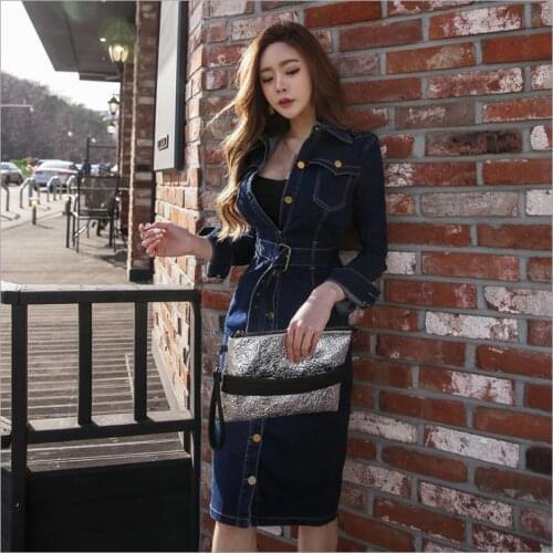 2020 spring and autumn brand office lady cotton female women ladies girls full sleeve denim dress clothing