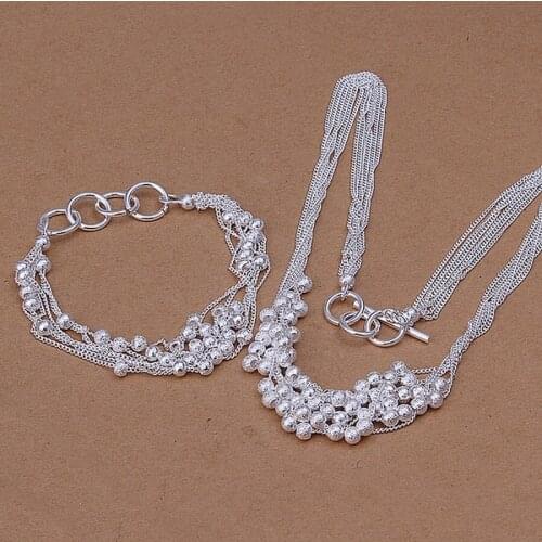 Wedding party jewelry retro European style charm chain sand beads TO necklace bracelets fashion Silver color jewelry Sets S142