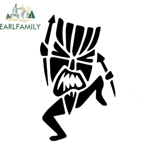 EARLFAMILY 13cm x 10.4cm Tiki Man Hawaii Funny Car Sticker For Truck Window Bumper Auto SUV Door Vinyl Decal Black/Sliver