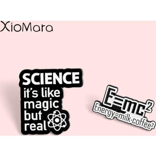 Meme Mass-energy equation Pins Milk Coffee Science Physics Relativity Chemical Magic Enamel Brooches Pin For Scientologist