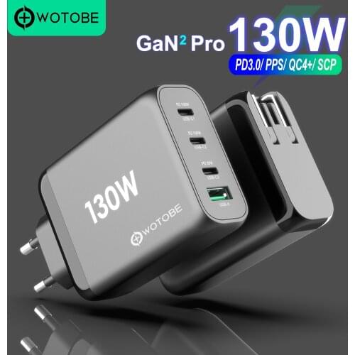 130W GaN USB-C wall charger, USB C PD100W PPS 45W 20W for Laptops MacBook iPad iPhone Samsung,USB A QC3.0/SCP for HUAWEI XIAOMI