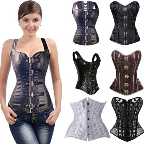 New Steampunk Steel Boned Lace up Back Sexy Body Bustier Overbust Corset Women Waist Cincher Corsets Black Plus Size S-6XL