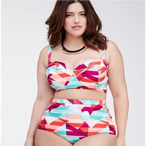 Womens Plus Size Bikini Suit High Waist Split Swimsuit Swim Trunks Sexy Backless Floral Swimsuit Two-piece 4XL Beach Suit