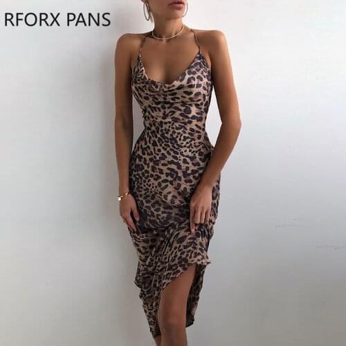 Women Halter Cowl Neck Cheetah Print Dress Bodycon Dress Sexy Party Dress for Women Dress 2021