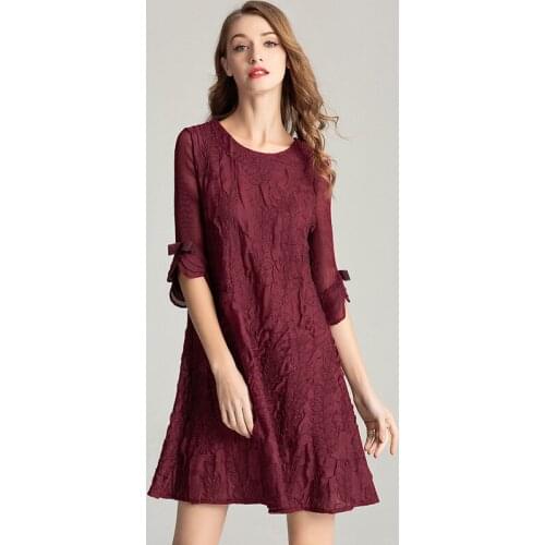 Miyake pleated red dress 2021 autumn Korean style a-line ladies embroidered round neck petal sleeve folda thin female dress