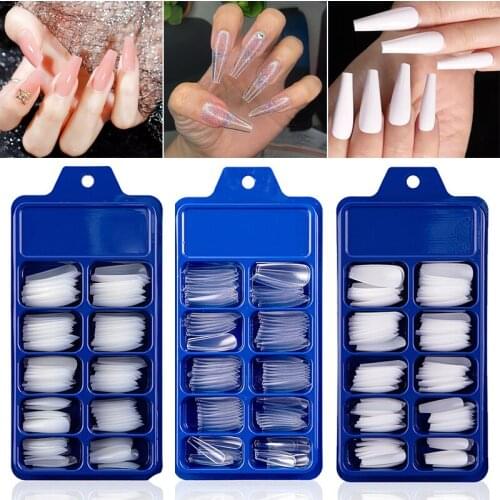 100pcs/box Long Full Cover Coffin Nails Acrylic Ballerina False Nail Tips Ballet Shape Artificial Fake Nails Press On Nails Art