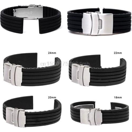 18-24mm Waterproof Silicone Rubber Chic Wrist Watch Strap Band Deployment Buckle