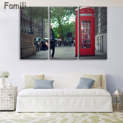 3 Pieces Modern art paintings Spray Canvas Painting London red telephone box canvas Picture London oil paintings