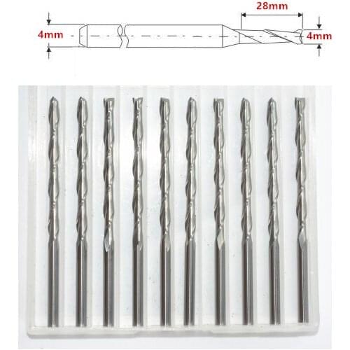 4mm*28mm-10pcs,free shipping cnc solid carbide end mill,woodworking router bit,wood tool,2 flutes spiral end milling cutter