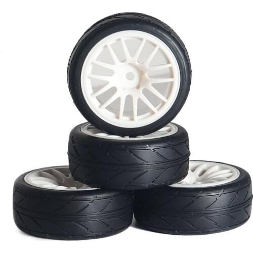 4PCS 1/10 RC On-Road Car Tires White Wheel Rim Hub 64mm Tyres 12mm Hex for 1:10 HPI HPI Traxxas TRX4 Sakura D4 TT01 Touring Car