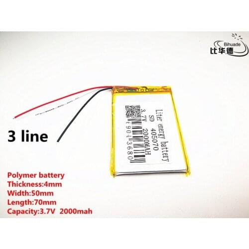 5pcs/lot 3 line Good Qulity 3.7V,2000mAH,405070 Polymer lithium ion / Li-ion battery for TOY,POWER BANK,GPS,mp3,mp4