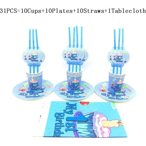 61Pcs Disney My First Birthday Baby Cup Plates Straws Tablecloth Happy Birthday Kids Favor Baby Shower Party Decoration Supplies