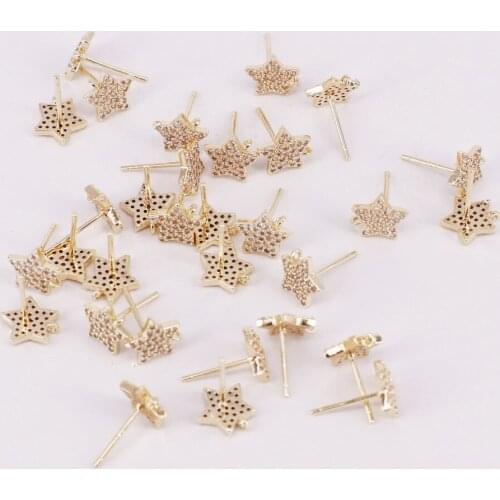 8mm brass star ear stud fitting with cz silver pin allergy free high quality gold plated DIY jewelry material accessory