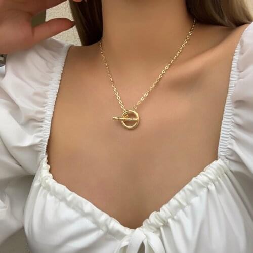 AENSOA Round Pendant Necklace New Simple Dangle Women Pendants Necklaces Minimalist Style Alloy Trendy Thin Chain Collar Female