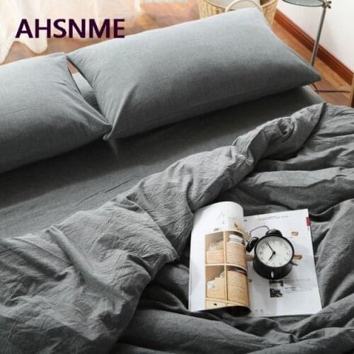 AHSNME 100% Cotton Bedlinen Super Soft Bedclothes Bedcover Dark Grey Solid Duvet Cover edredones y conjuntos de ropa de cama