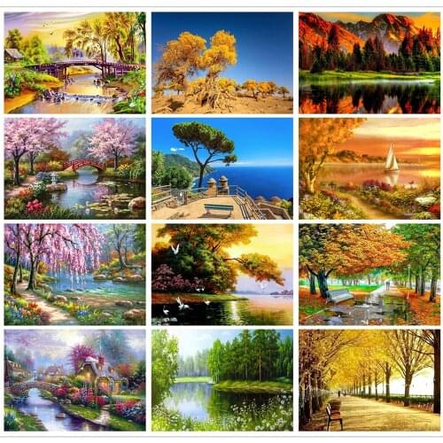 Round full diamond landscape 5D diamond painting small river forest DIY diamond embroidery kit home decoration